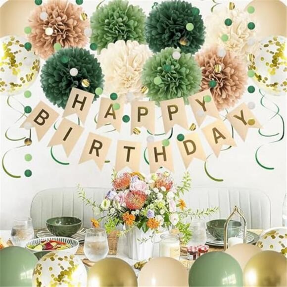 Green Birthday Party Decorations for Women Girls with Happy Birthday - Picture 2 of 7